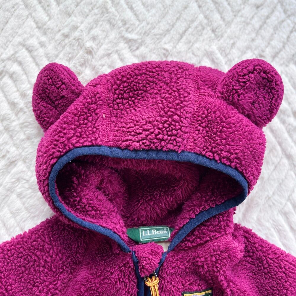 L.L. Bean Baby 6-12M Hi-Pile Fleece Bear Ear Hooded Jacket Cozy Magenta Purple - Picture 3 of 9